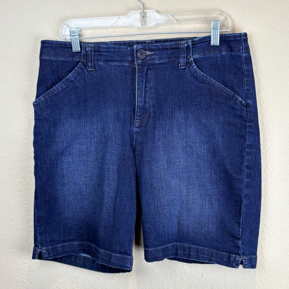 Lee Womens Size 12 Denim Bermuda Shorts Dark Blue Mid Rise‎ Stretch 8 in Inseam
